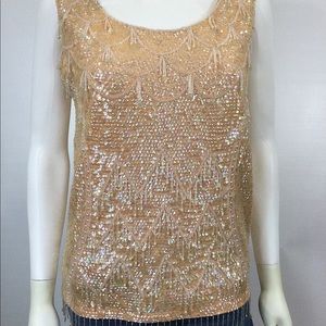 Vintage Peach sequin and Beaded Tank Top